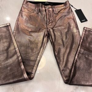 NEW Hudson Nico Metallic Midrise Super Skinny Ankle Jeans Champagne Size 25